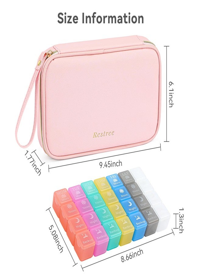 Restree Monthly Pill Organizer 28-Compartment Pill Case, 4 Times Daily Medication Container, Travel-Friendly Pill Box for Vitamins Supplements (Pink) - Image 2